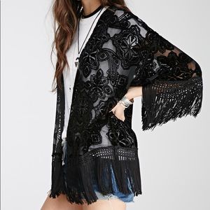 Forever 21 Other - Forever 21 Black Velvet Fringe Kimono Size S Forever 21 Other - Forever 21 Black Velvet Fringe Kimono Size S
